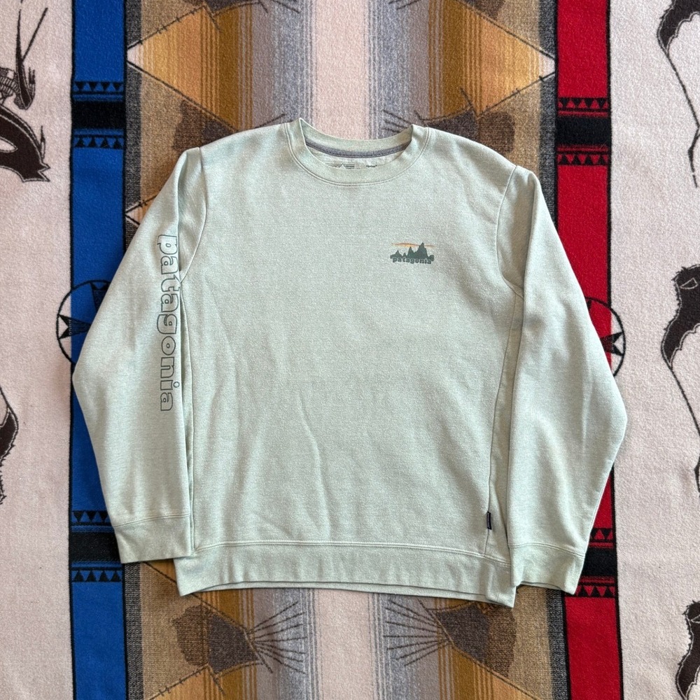 Patagonia Uprisal Crewneck Sweatshirt Sage Green Graphic Sleeve Womens Large